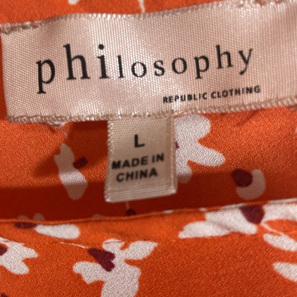 Philosophy Orange White Floral Flutter Top Size Large ( NWOT) - Picture 10 of 13
